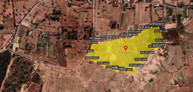 ขายที่ดิน โคราช 74 ไร่ ติดถนน หน้ากว้าง 147 เมตร ใกล้วัดประชุมเทวาวาส อำเภอบัวใหญ่